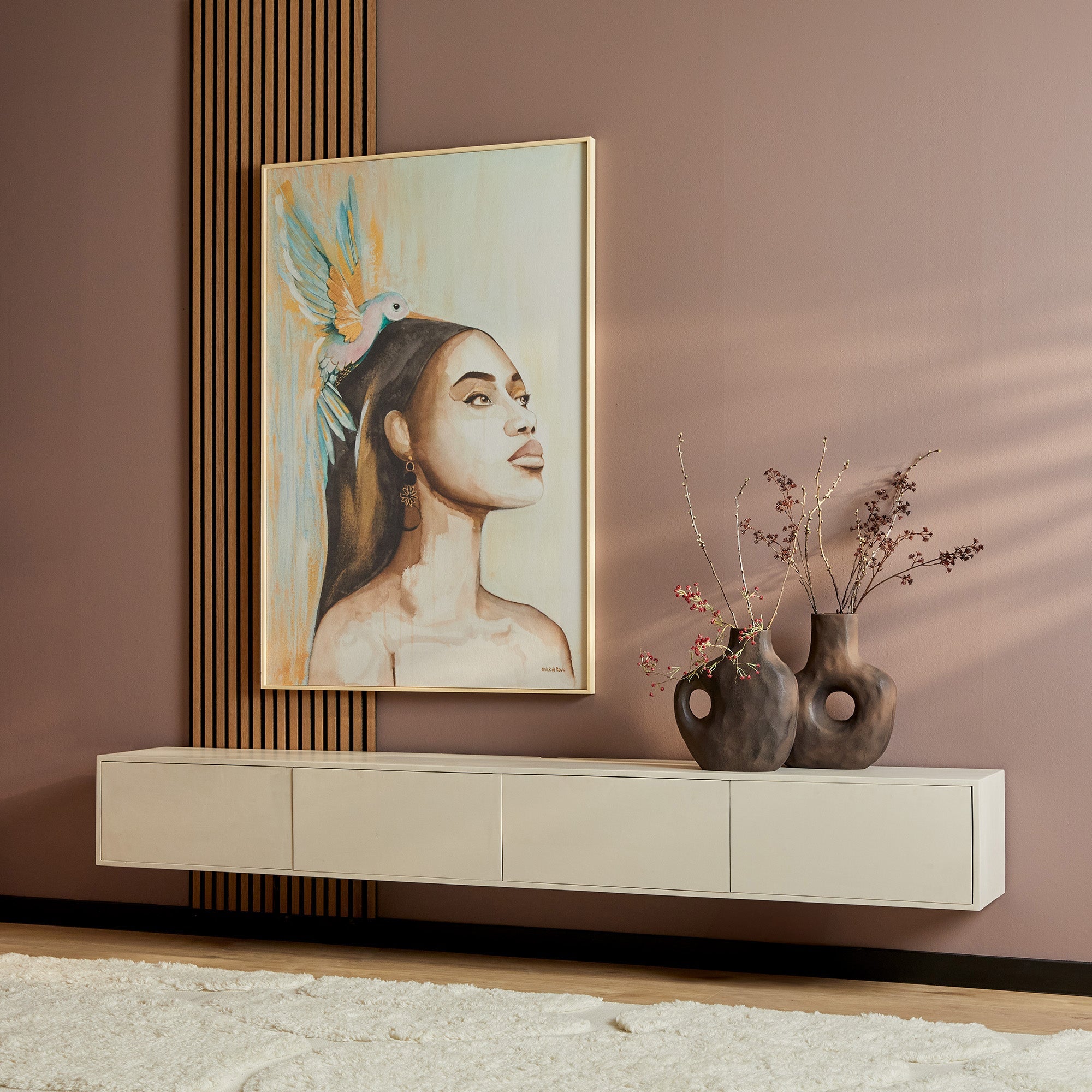 Zwevend TV-meubel Yuna - Beige - 240 cm