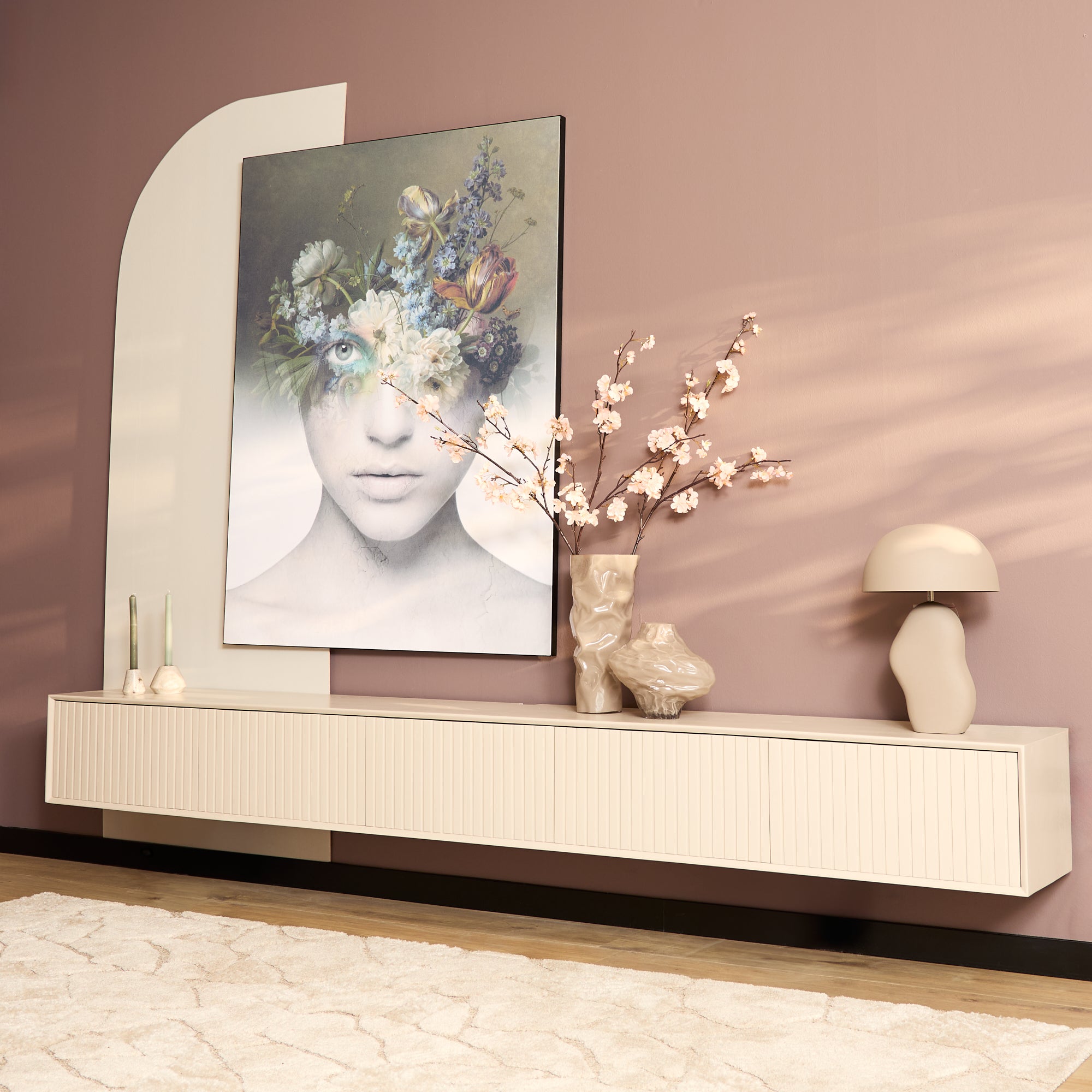 Zwevend TV-meubel Lunelle - Beige - 280 cm