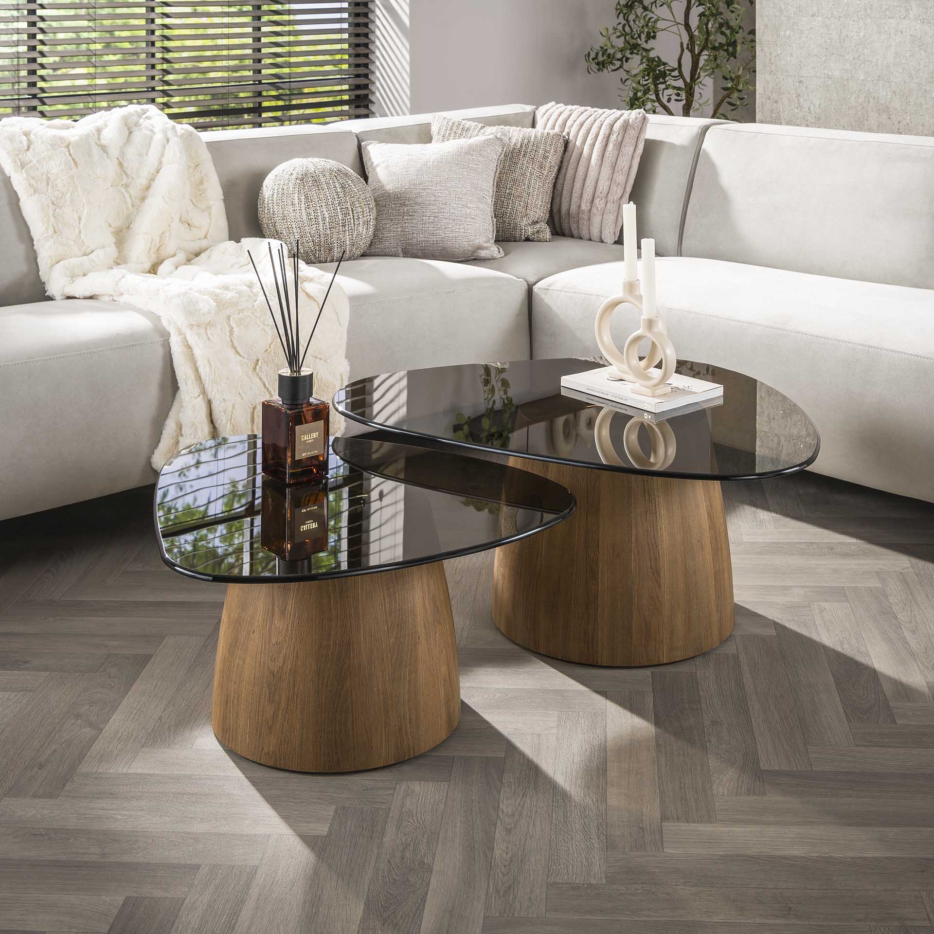 Salontafel Chiron - Organisch - Brons Glas - Set van 2