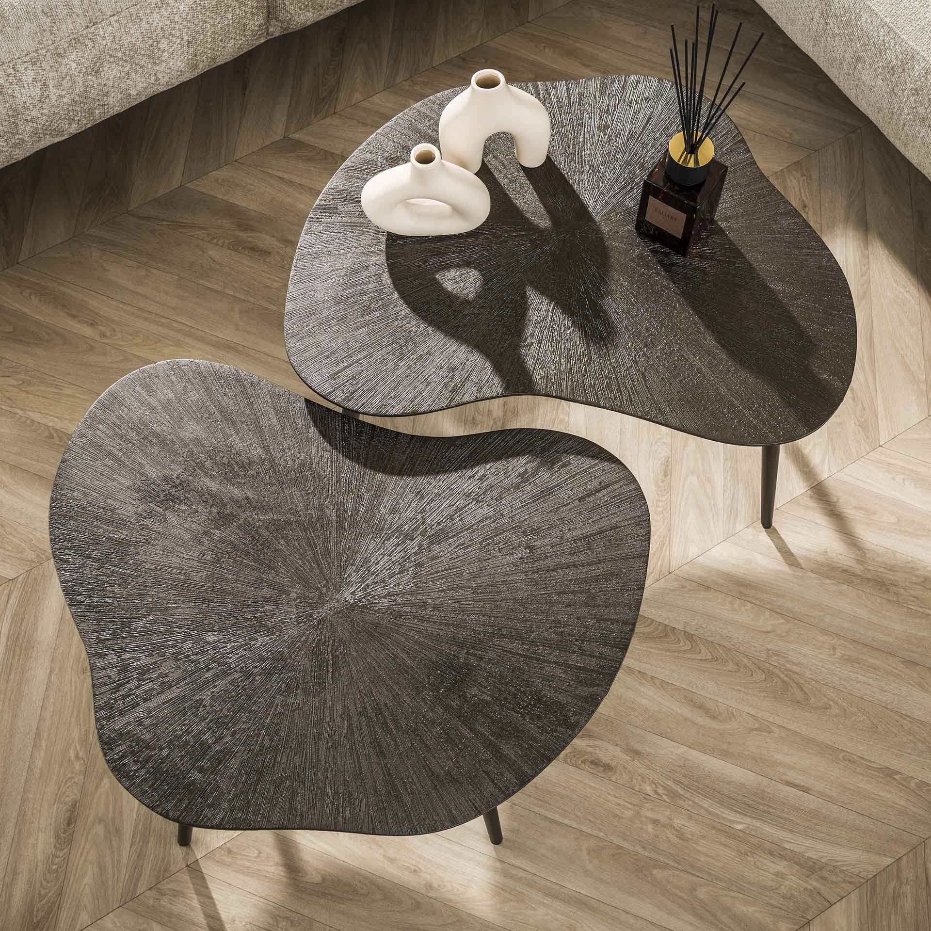 Salontafel Noara - Organisch - Brons - Hout - Set van 2