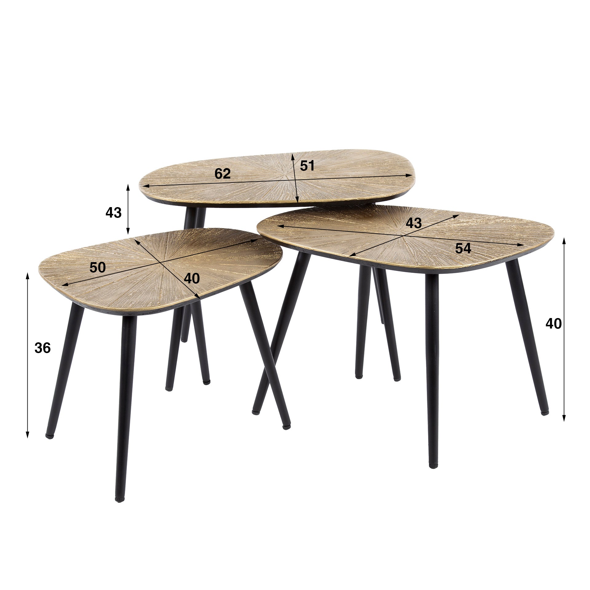 Salontafel Trevaro - Biologisch - Goud - Set van 3