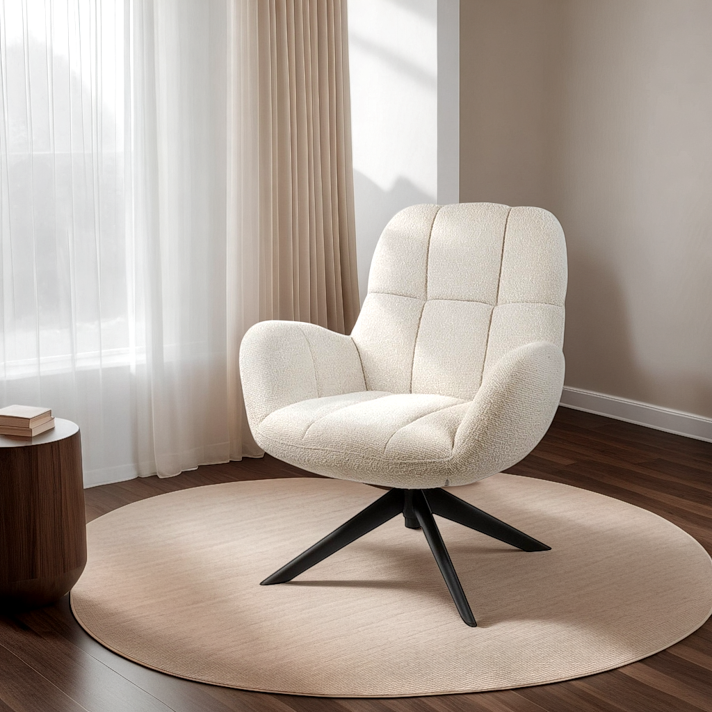 Fauteuil Luvano - Ivoor - Bouclé - Draaibaar