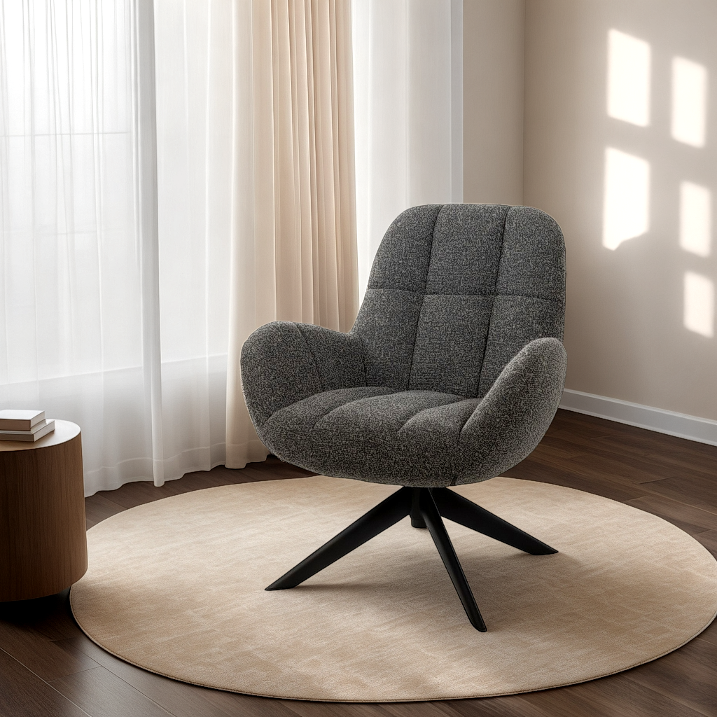 Fauteuil Luvano - Antraciet - Bouclé - Draaibaar