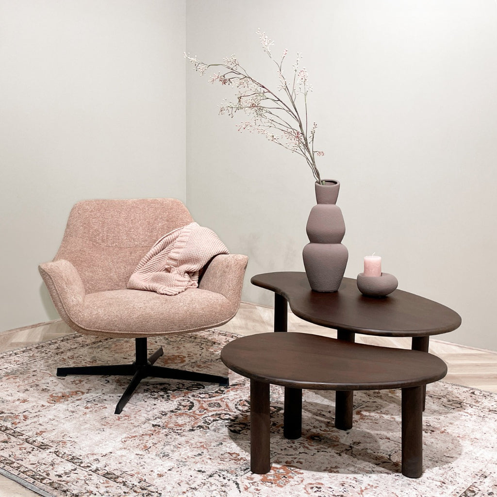 Salontafel Nubi - Donkerbruin - Organisch - Mangohout - Set van 2